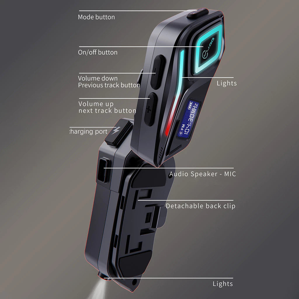 Fone de Ouvido Bluetooth para Capacete de Moto Áudio Hi-Fi LED IPX8 CVC Cancelamento de Ruído