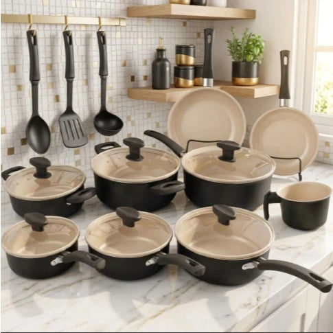 Jogo Panelas 13 Peças Antiaderente Conjunto Kit Frigideira Caçarola Fervedor Cozinha Completa