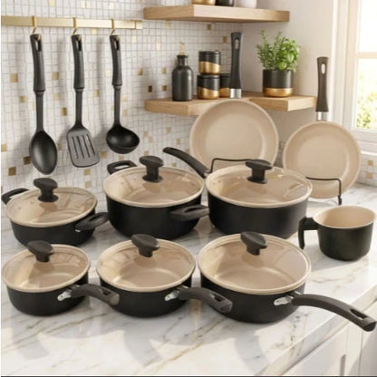 Jogo Panelas 13 Peças Antiaderente Conjunto Kit Frigideira Caçarola Fervedor Cozinha Completa