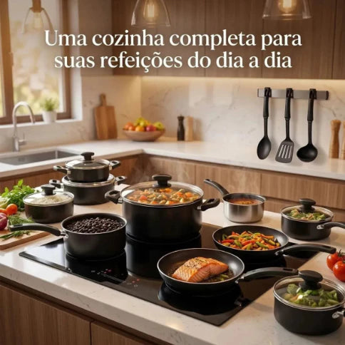 Jogo Panelas 13 Peças Antiaderente Conjunto Kit Frigideira Caçarola Fervedor Cozinha Completa