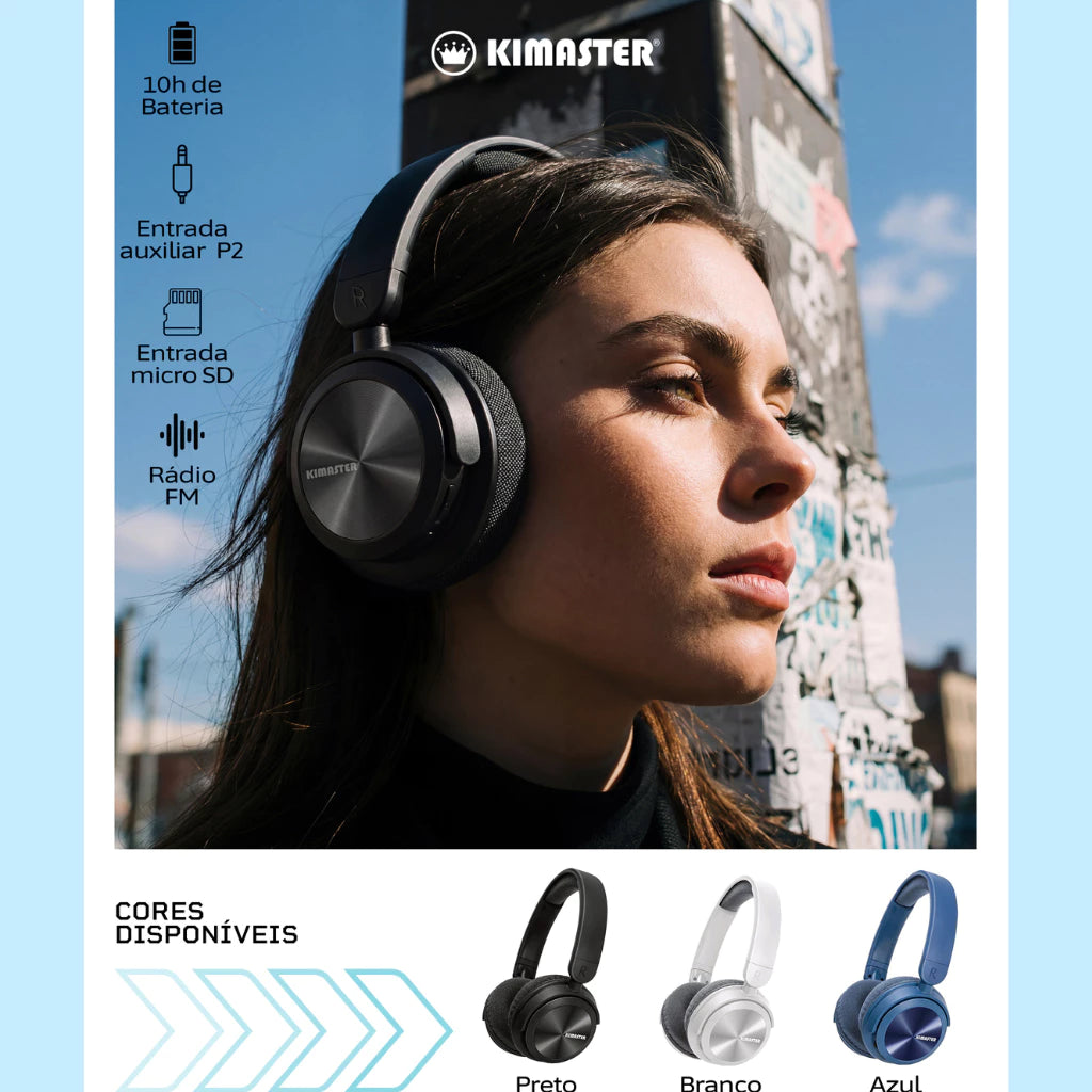 Headphone Sem Fio Kimaster K9 Bluetooth 5.0 | Rádio FM | Cartão SD | 10h de Bateria