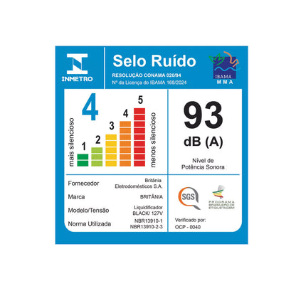 Liquidificador Britânia Black 3 Velocidades 2,1L