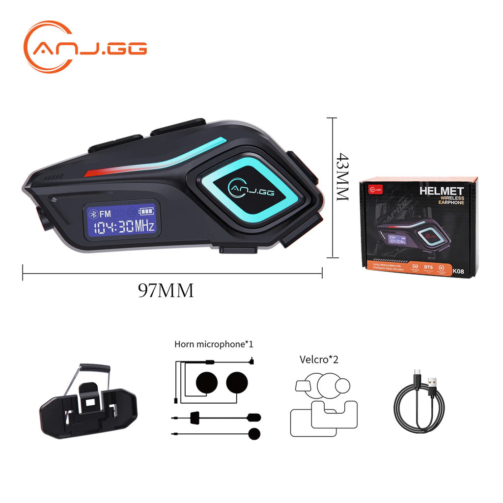 Fone de Ouvido Bluetooth para Capacete de Moto Áudio Hi-Fi LED IPX8 CVC Cancelamento de Ruído