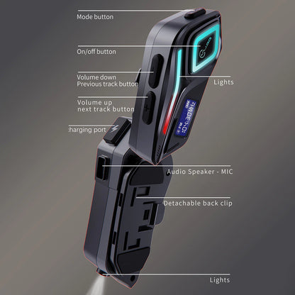 Fone de Ouvido Bluetooth para Capacete de Moto Áudio Hi-Fi LED IPX8 CVC Cancelamento de Ruído